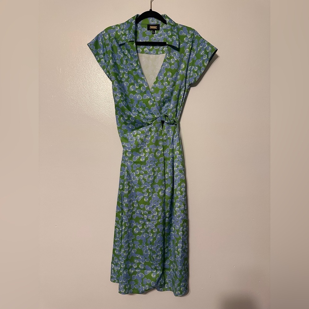 Alexia Admor Paris Surplice Waist Tie Wrap Collared Midi Dress Sz 6 Printed - Picture 3 of 6